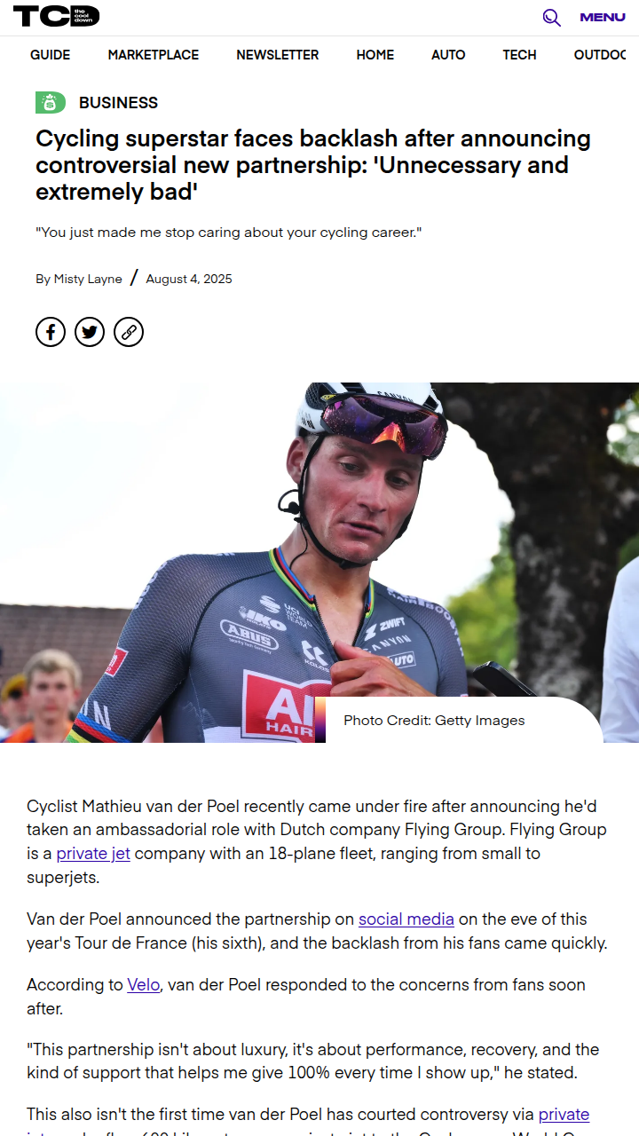 Van der Poel's Jet Deal Sparks Fan Outrage