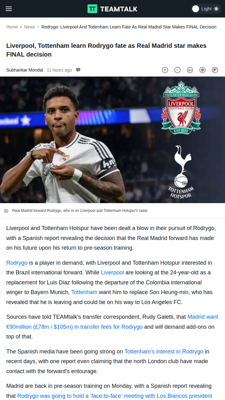 Rodrygo Snubs Liverpool & Spurs—Stays at Madrid!