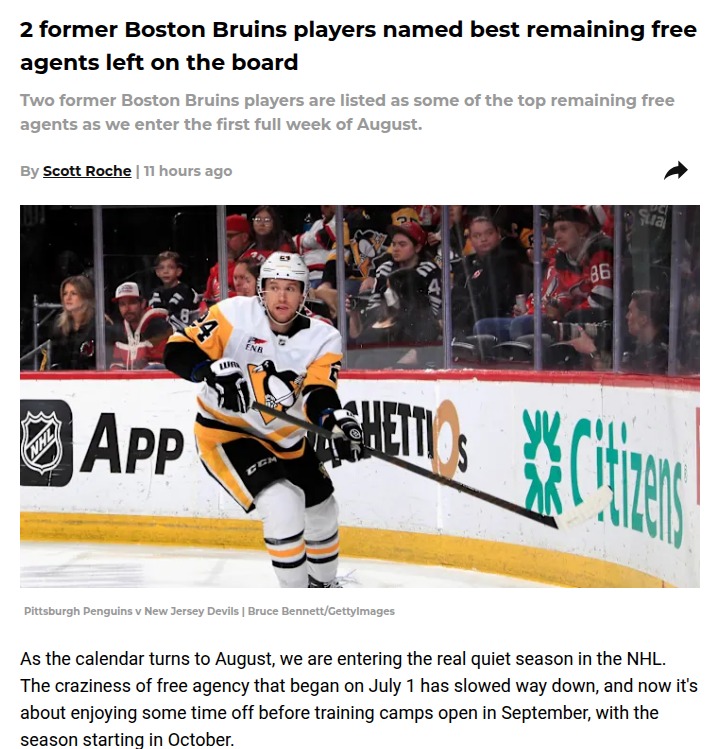 Bruins Alums Still Top NHL Free Agent List