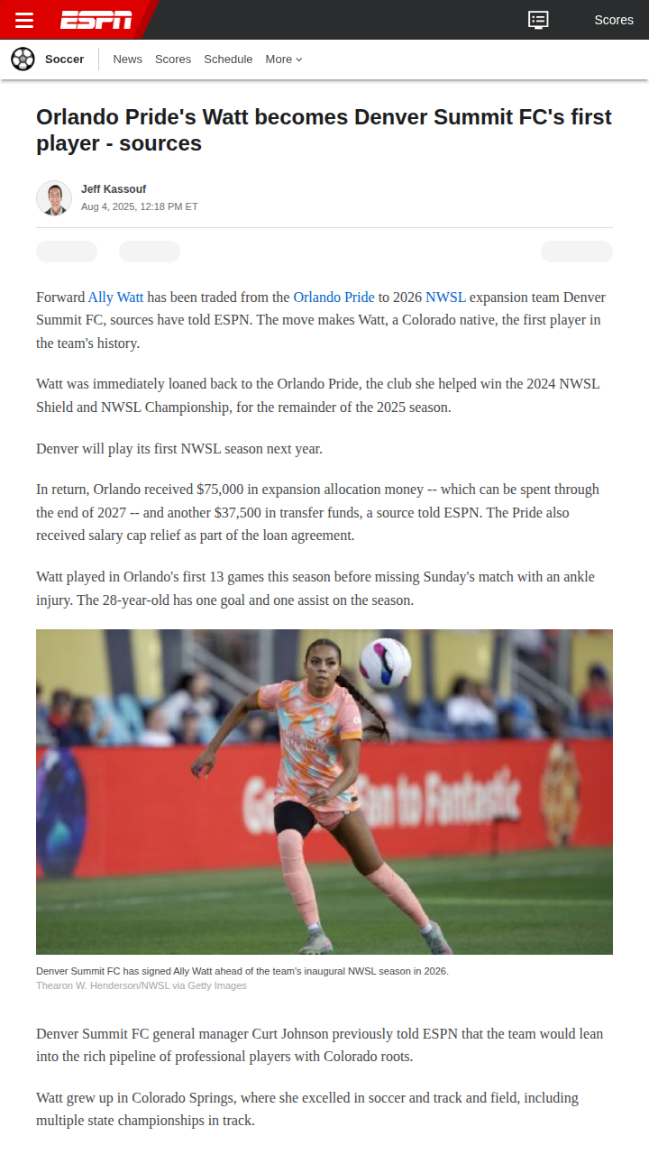 Ally Watt: Denver Summit FC’s First Signing!