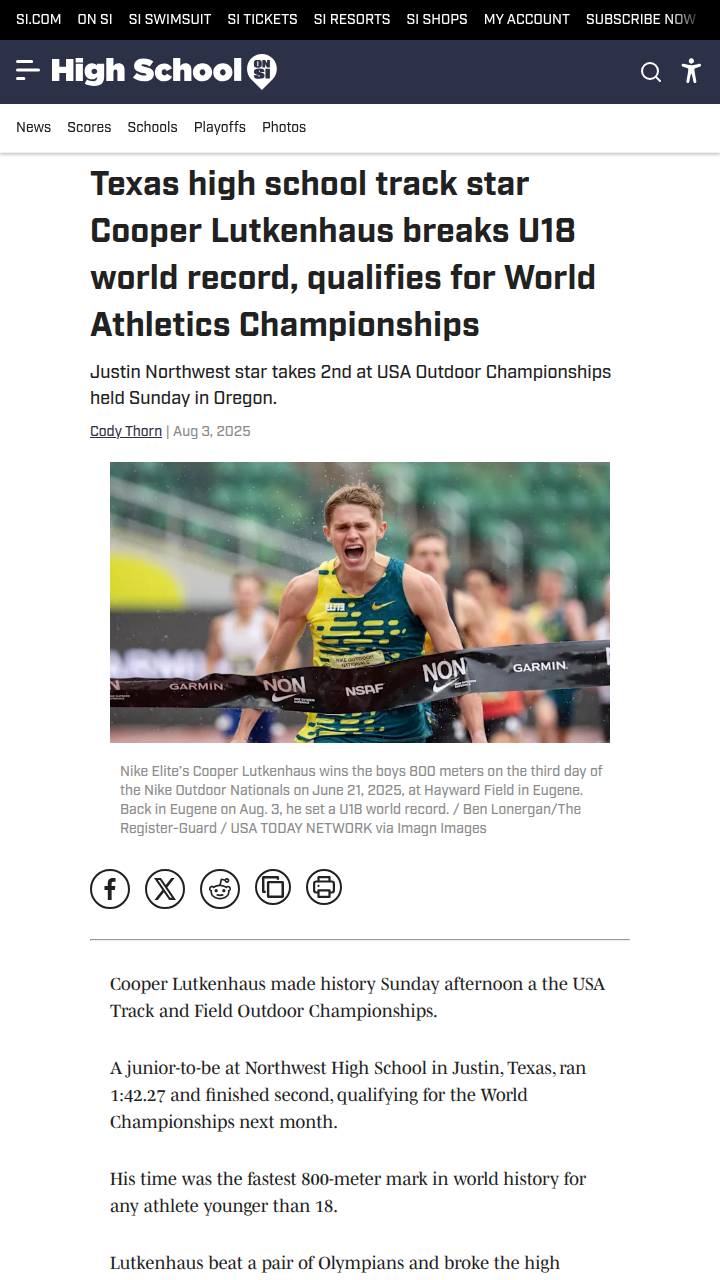 Lutkenhaus Breaks U18 800m World Record!