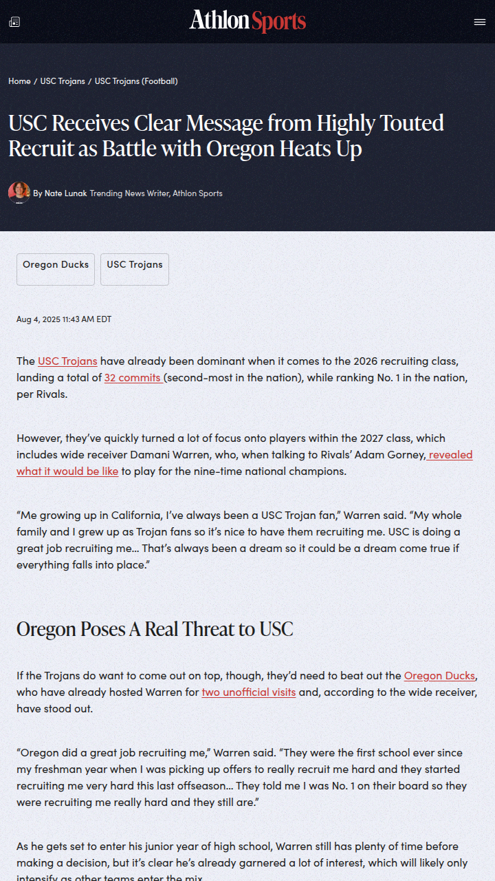 USC vs Oregon: Damani Warren Recruiting War