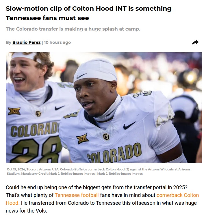 Colton Hood’s interception has Vols buzzing