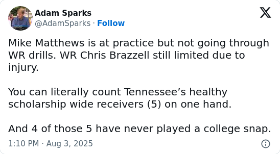 Tennessee’s WR injuries shake up Vols’ 2025 hopes