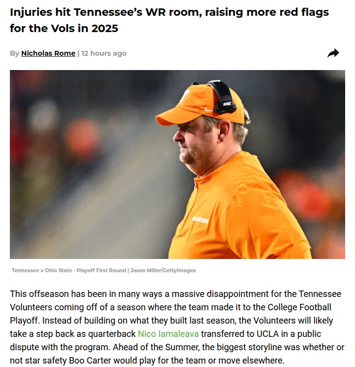 Tennessee’s WR injuries shake up Vols’ 2025 hopes