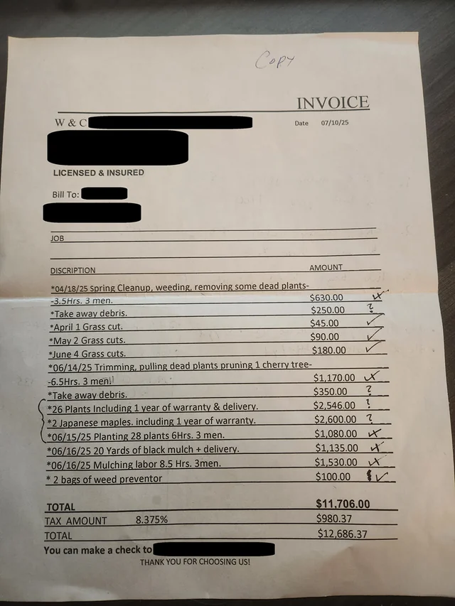 Landscaper hit me with a $12k invoice I can't pay 😵