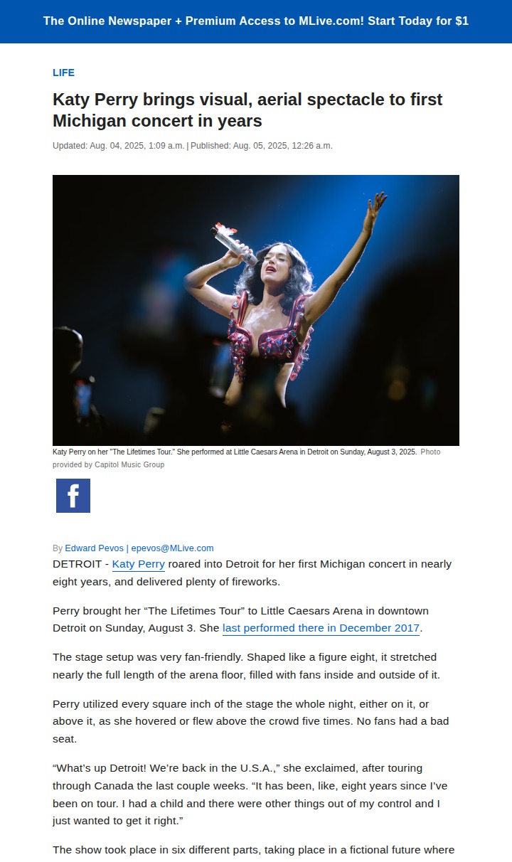 Katy Perry lights up Detroit with a wild show