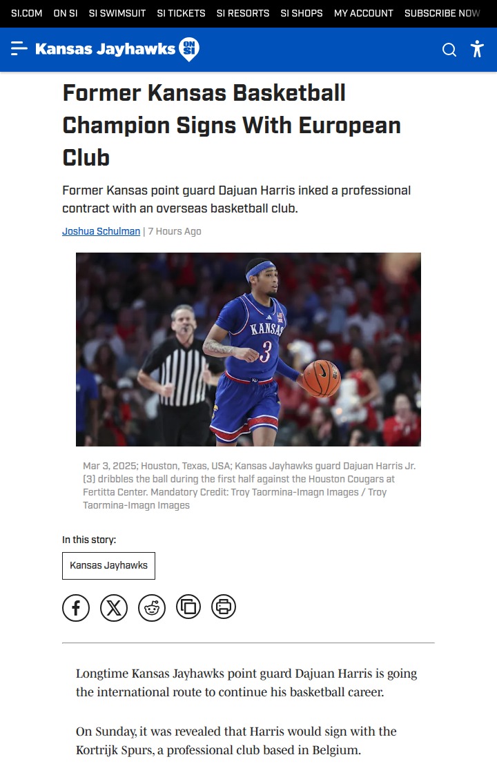 Jayhawk Dajuan Harris Heads to Europe