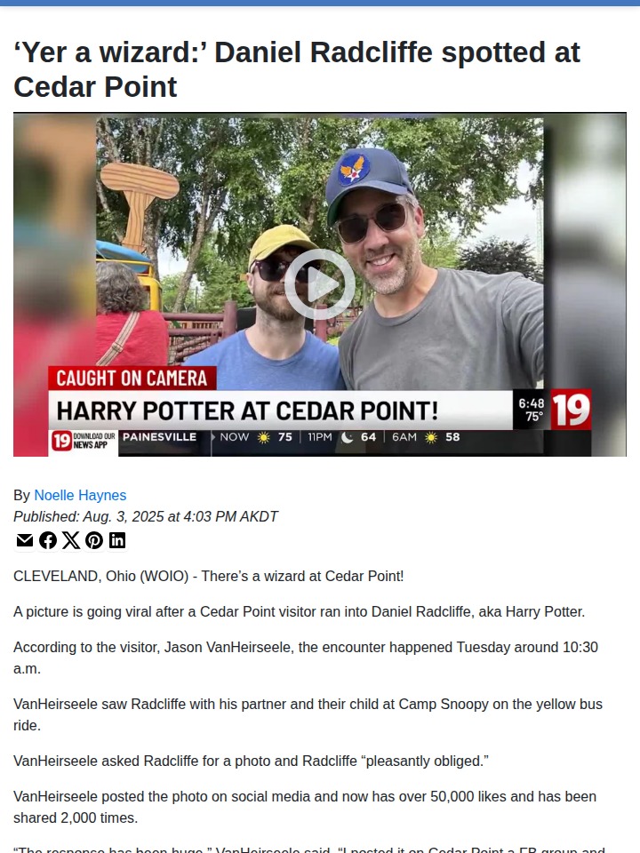 Daniel Radcliffe’s magical day at Cedar Point