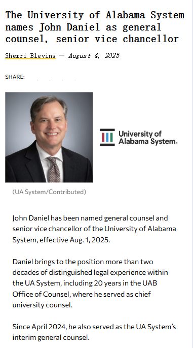 Big leadership news at University of Alabama