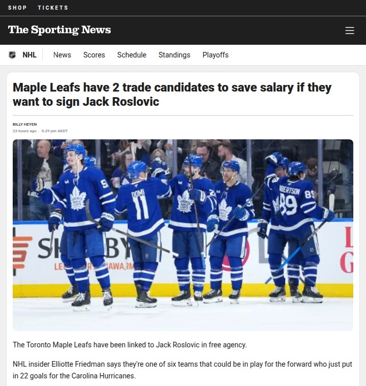 Leafs’ Cap Crunch: Roslovic or Status Quo?