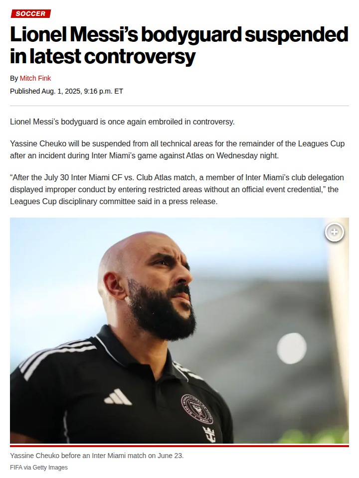 Messi’s Bodyguard Benched After Atlas Clash