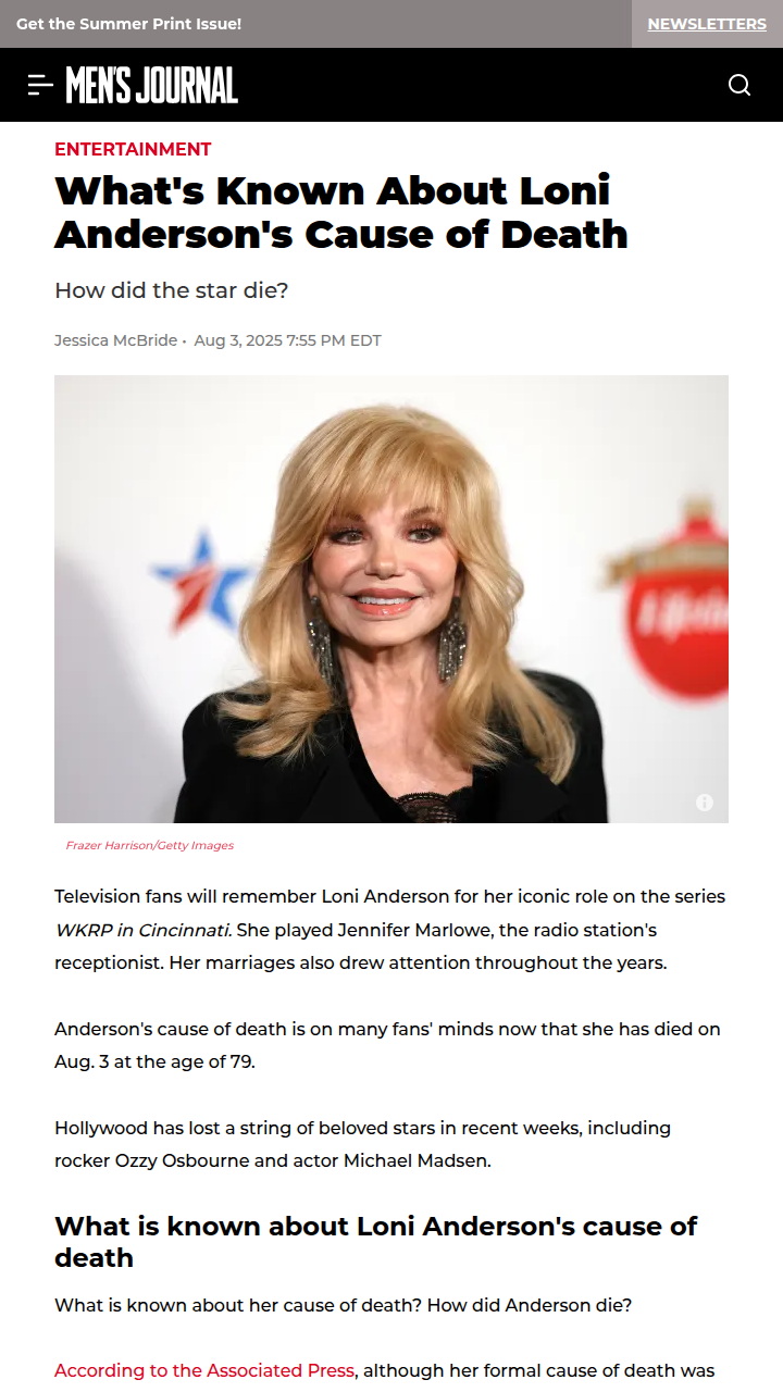 Loni Anderson's Cause of Death Mystery 🕵️‍♀️