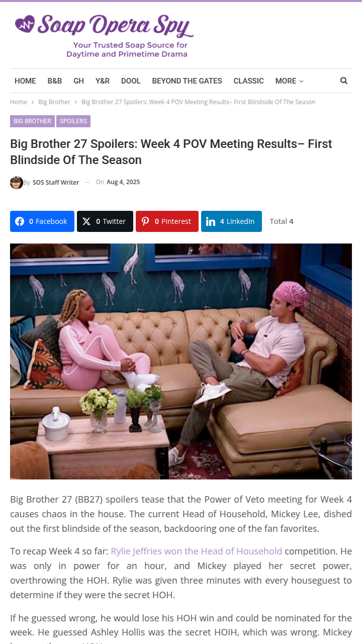 Mickey’s POV Blindside Shocks BB27 Fans 😱