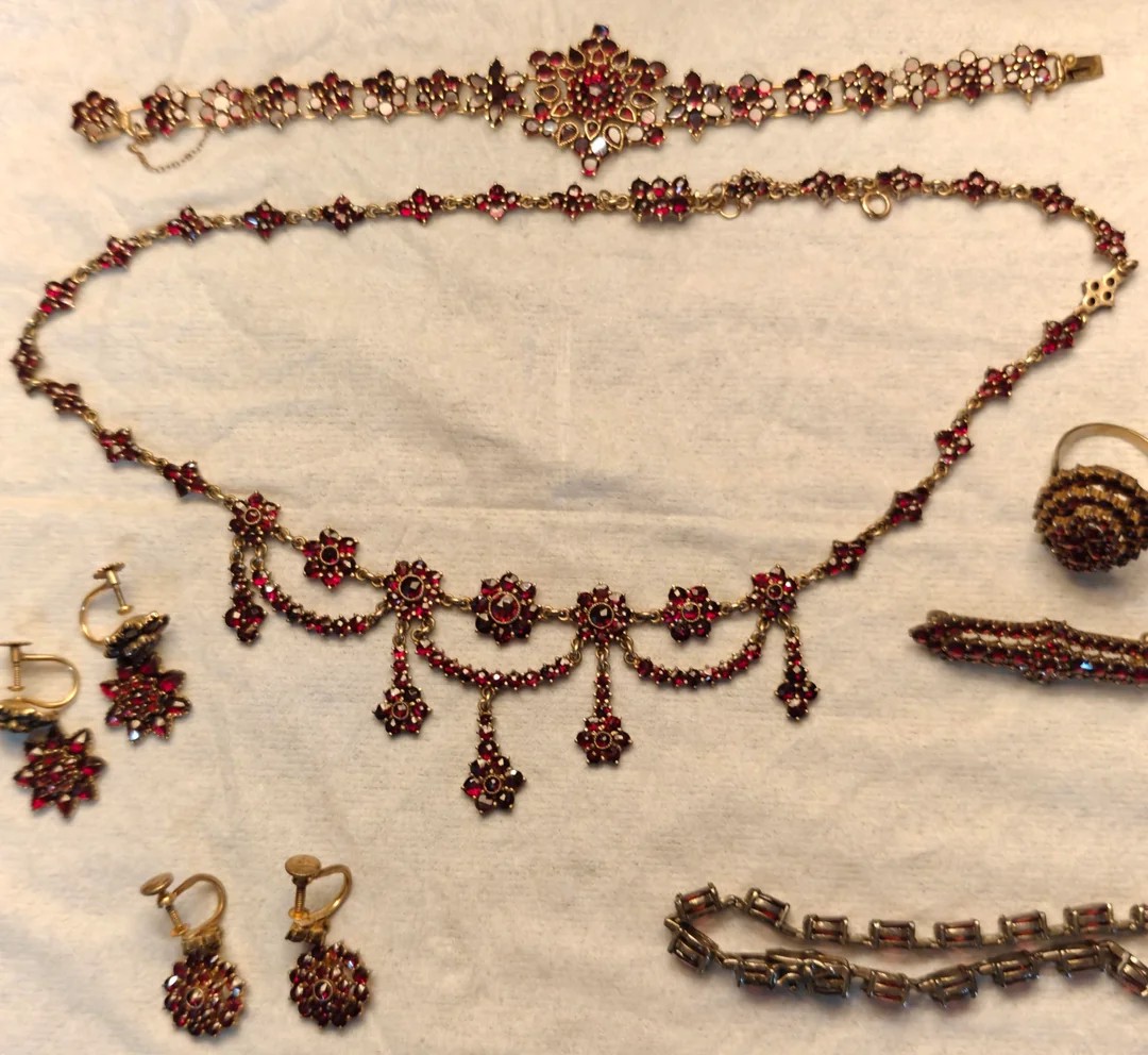 Great Great Grandmother's Bohemian garnets, might be from 1902-1908? 🤔