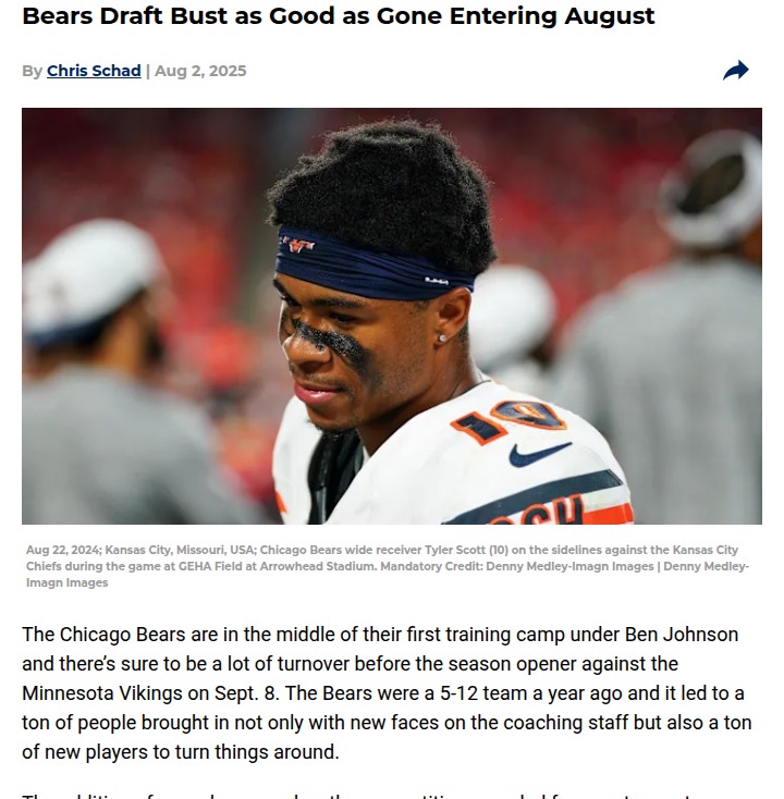 Chicago Bears WR Tyler Scott faces make-or-break month