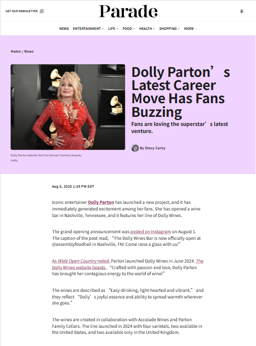 Dolly Parton’s Nashville wine bar is open!