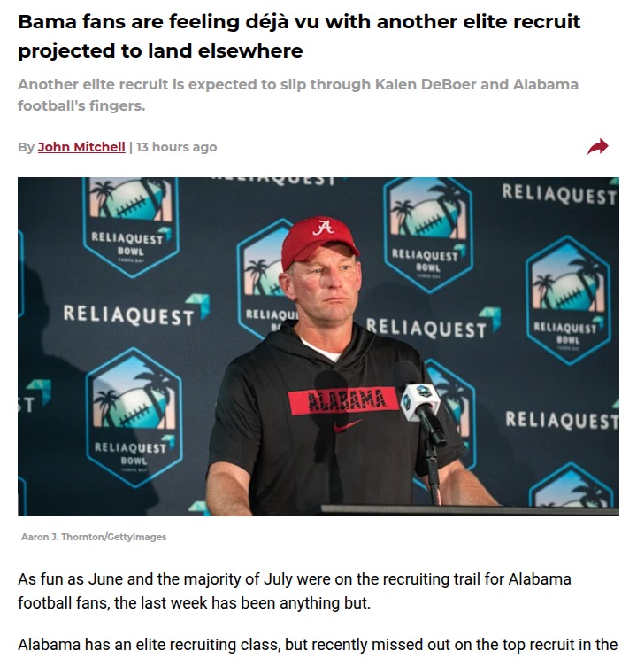 Bama fans face another recruiting letdown