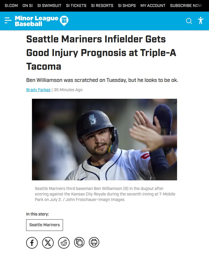 Mariners fans react to Ben Williamson’s injury update