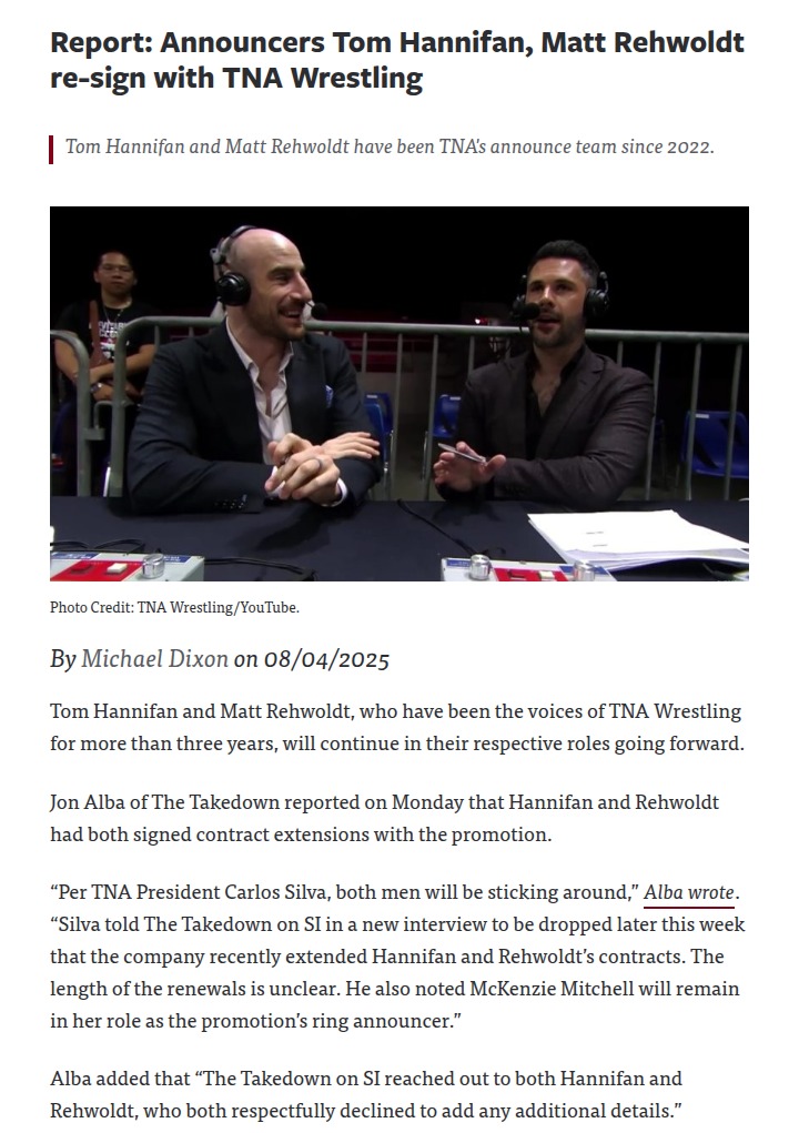 TNA Voices Hannifan & Rehwoldt Stay On!