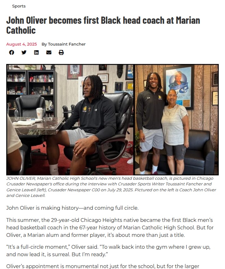 Chicago Heights’ own makes Marian Catholic history