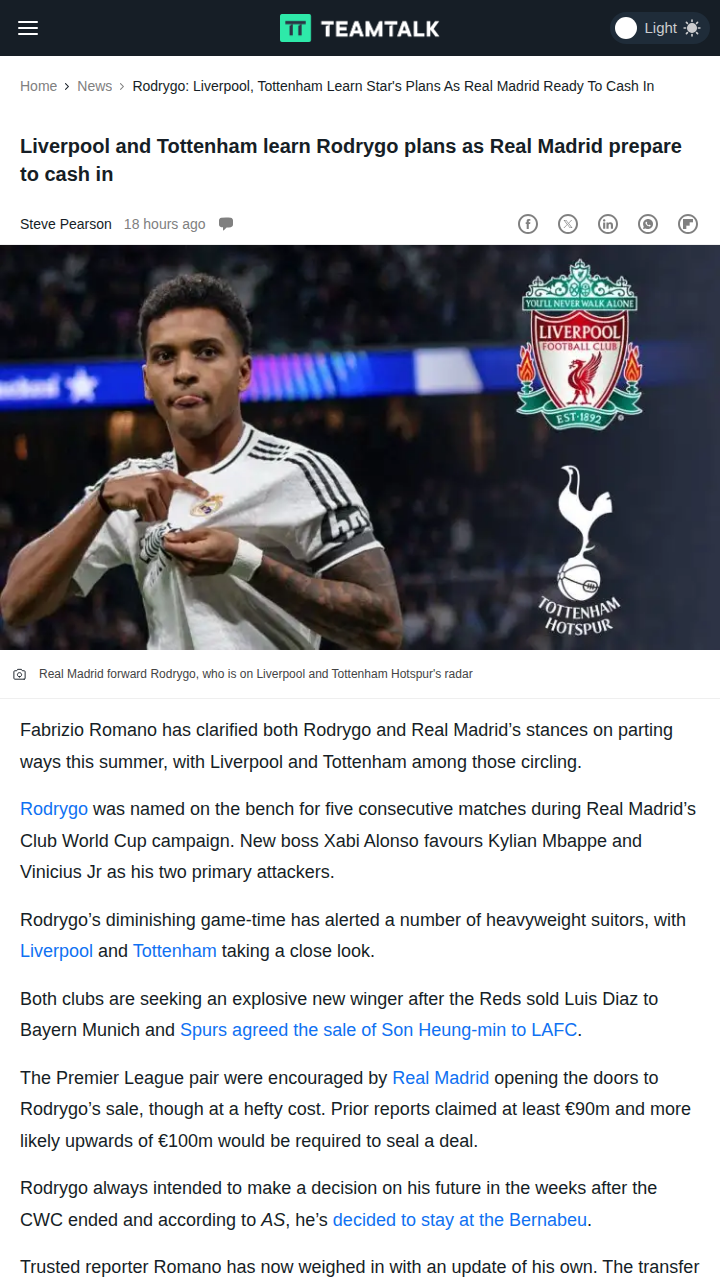 Rodrygo Transfer Buzz: Reds & Spurs Watch