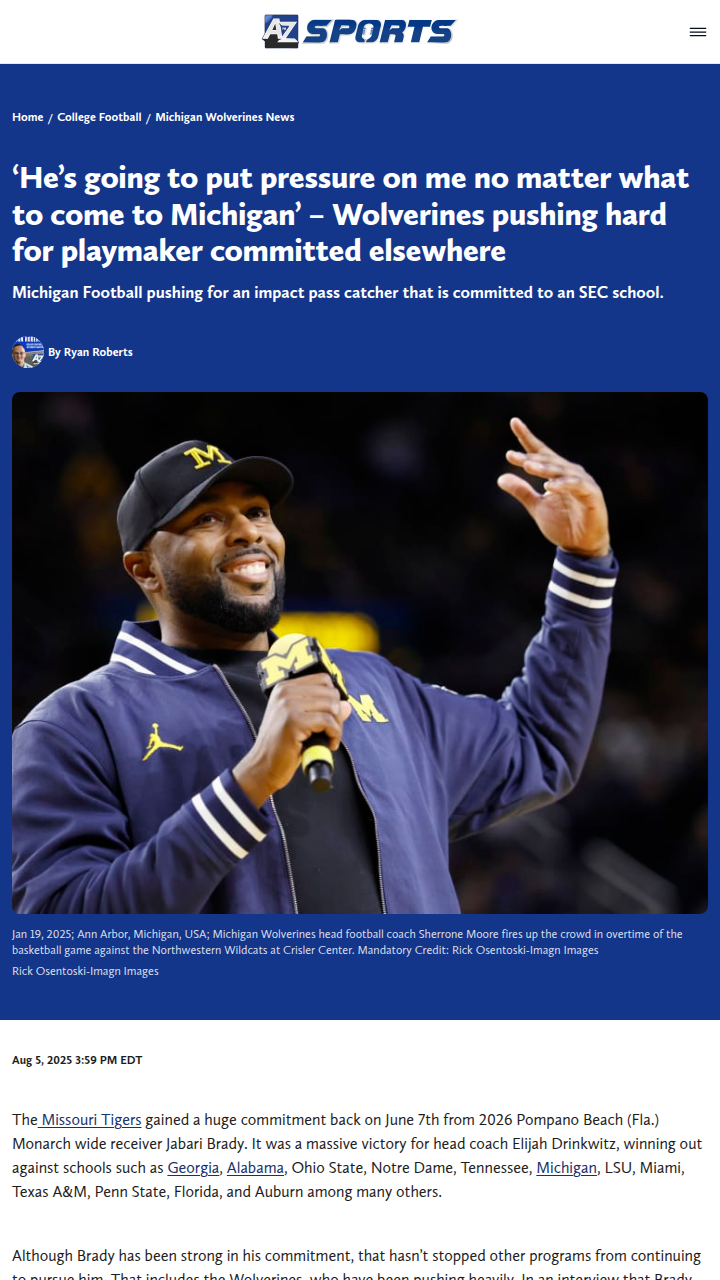 Wolverines Still Chasing Brady After Mizzou Win