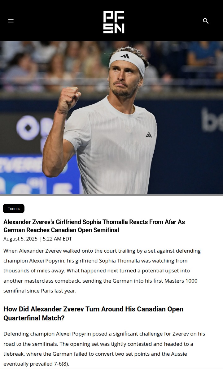 Zverev’s Grit Shines in Canadian Open Thriller