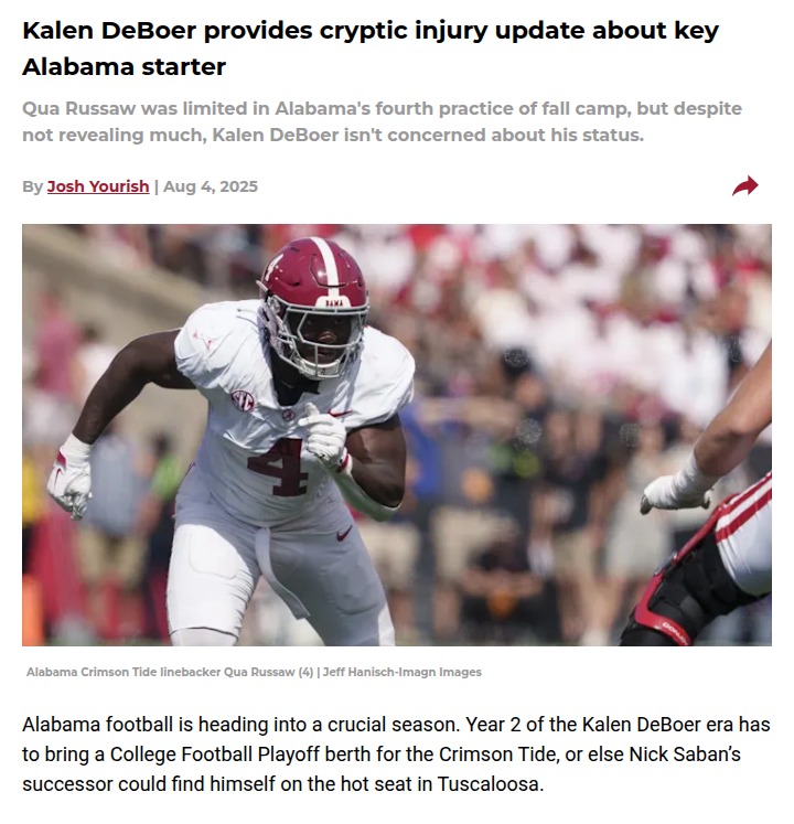 Alabama’s defense faces early fall camp test