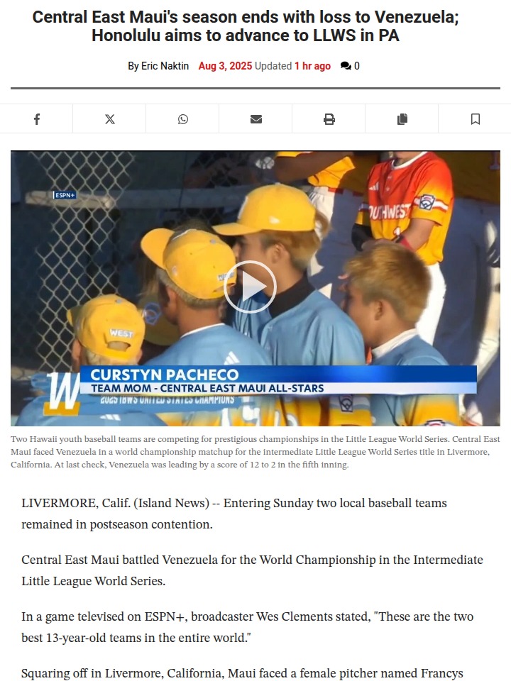 Little League dreams alive for Honolulu