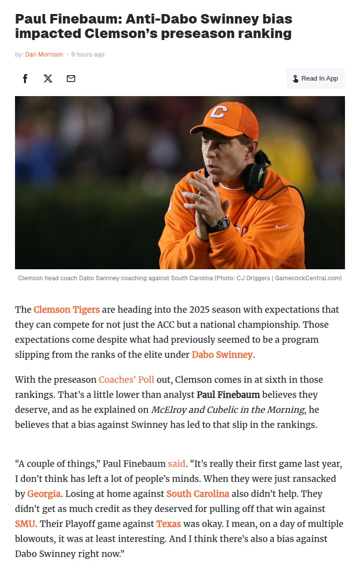 Is Dabo Bias Hurting Clemson’s Ranking?