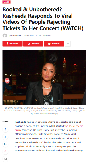 Rasheeda claps back at viral concert ticket jokes