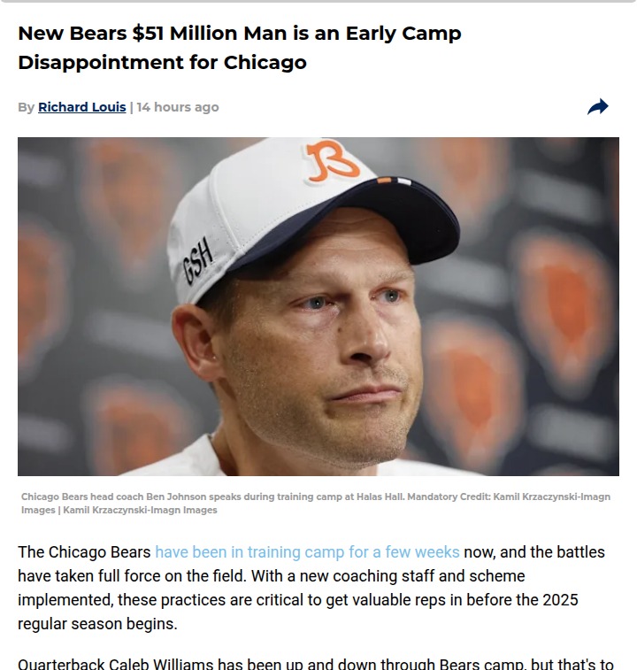 Chicago’s $51M lineman struggles in camp