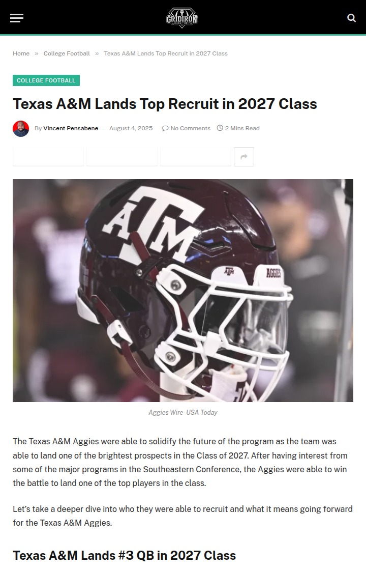 Aggies score big with top 2027 QB commit