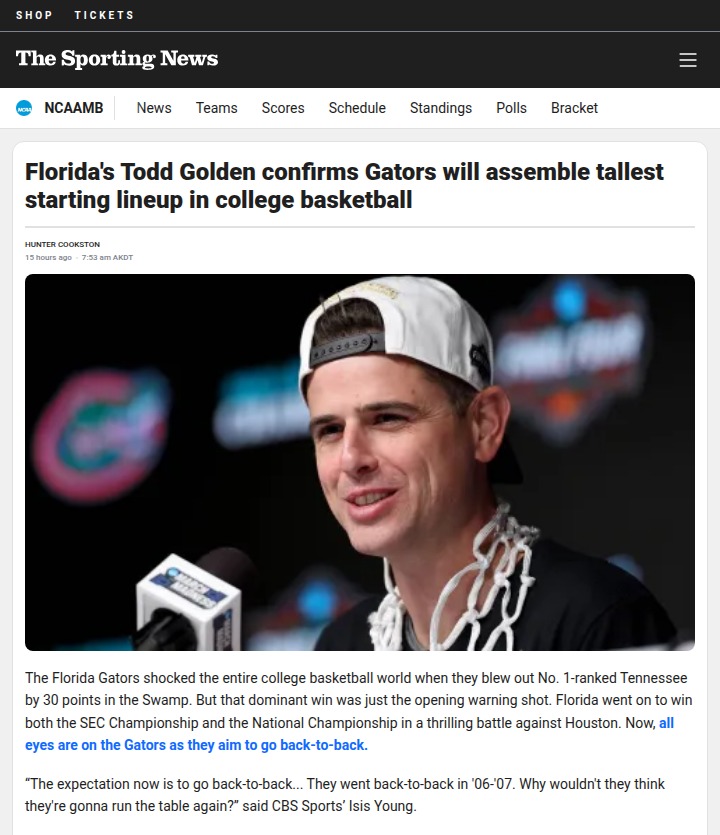 Gators Set to Tower Over NCAA Rivals