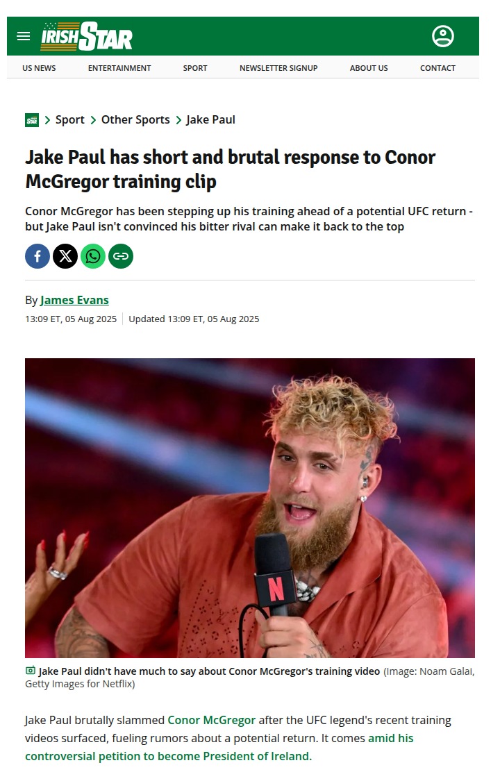 Jake Paul Roasts Notorious' Comeback Hype