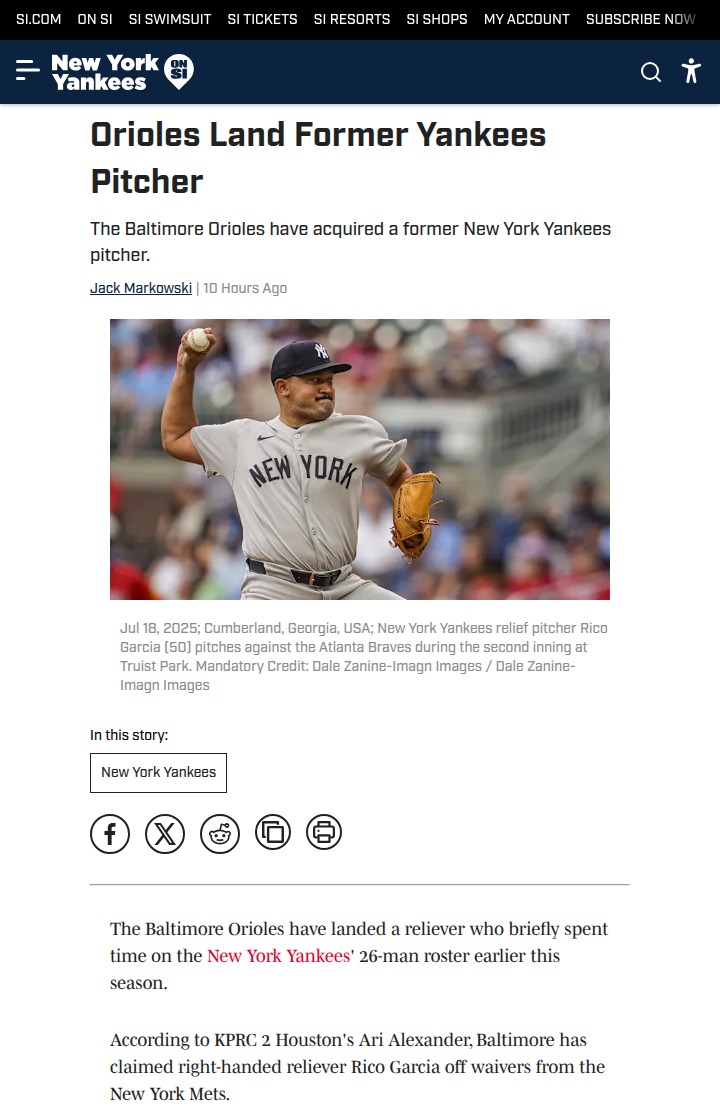 Orioles scoop up ex-Yankees pitcher Garcia