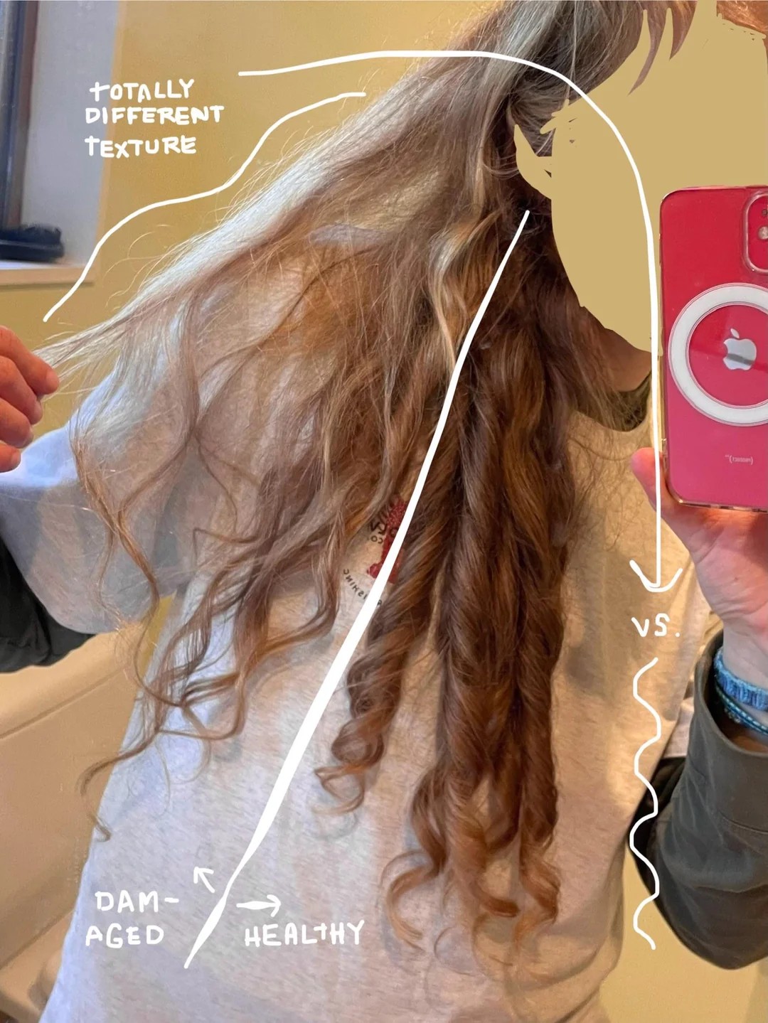 The hair looks damaged even though we’ve never dyed or bleached it