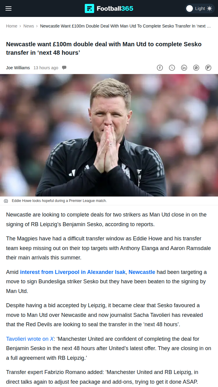 Sesko Snubs Magpies for Red Devils Move