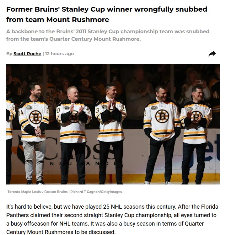 Boston Bruins fans debate Mount Rushmore snub