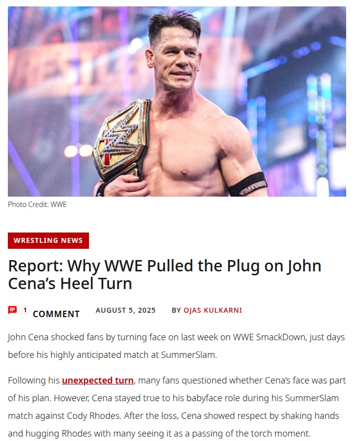Cena’s Face Turn: Why WWE Changed Course