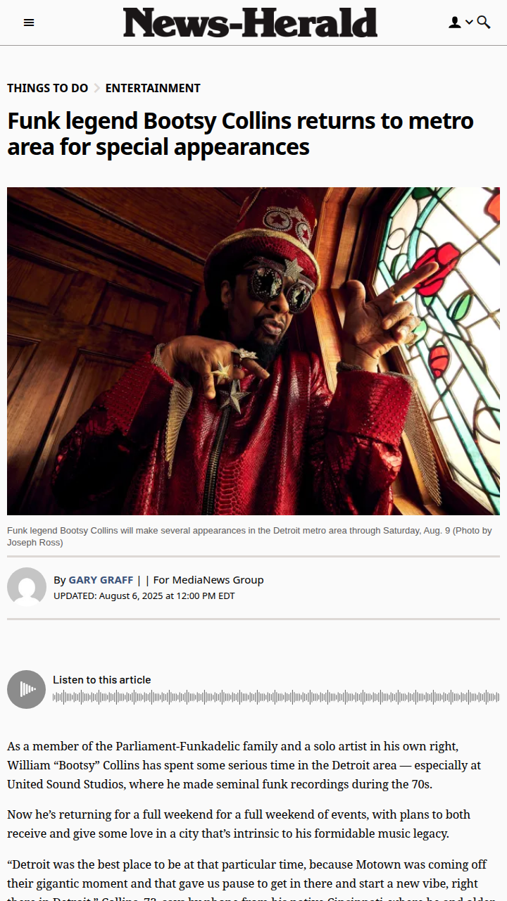 Bootsy Collins brings the funk back to Detroit