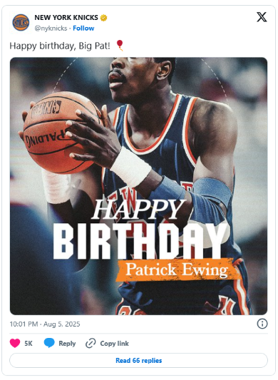 Knicks legend Patrick Ewing turns 63