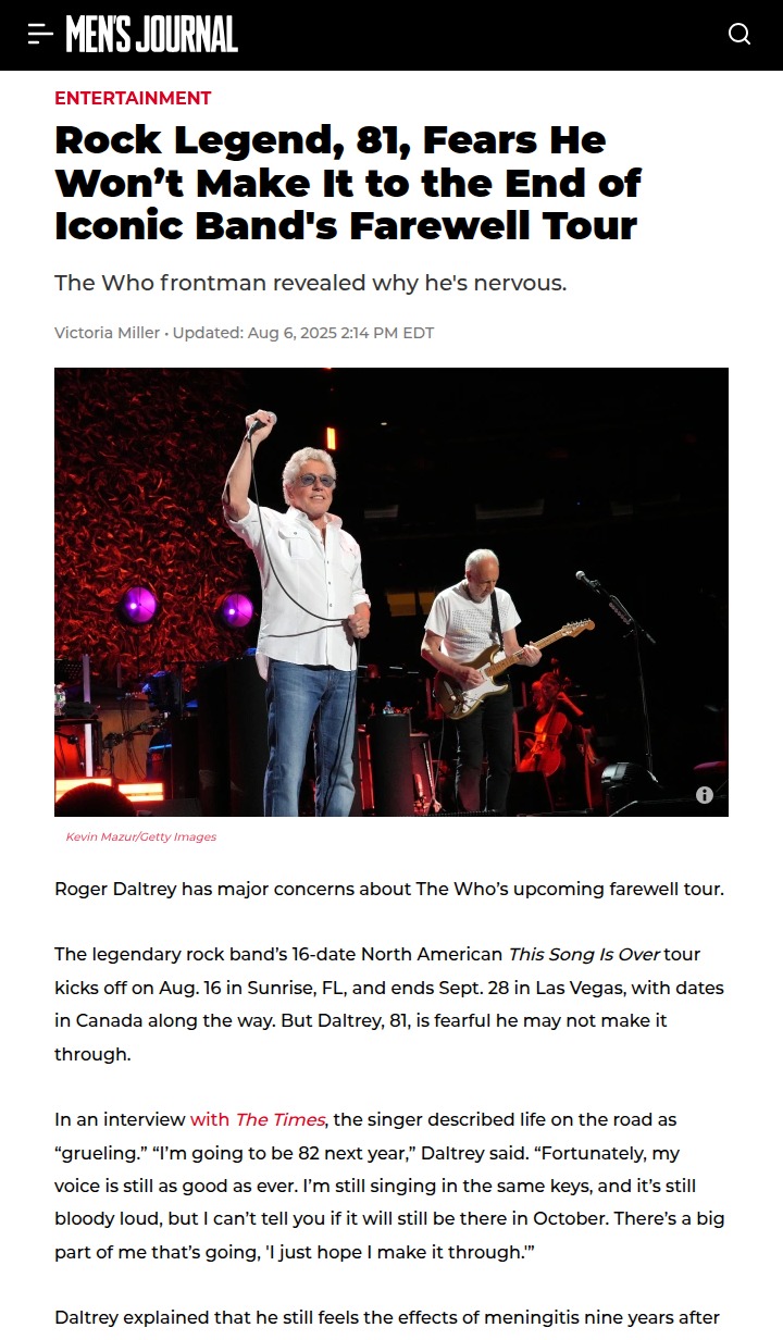 Roger Daltrey’s Farewell Tour Worries 😬