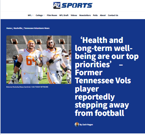 Tennessee Vols lineman puts health first