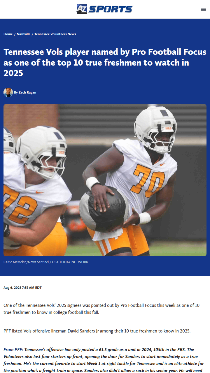Tennessee’s David Sanders Jr is turning heads