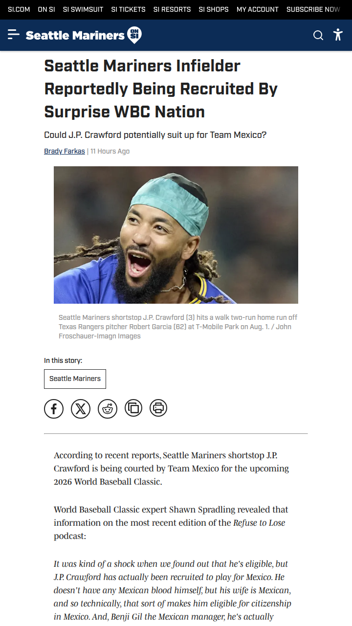 J.P. Crawford Eyed by Team Mexico for WBC?
