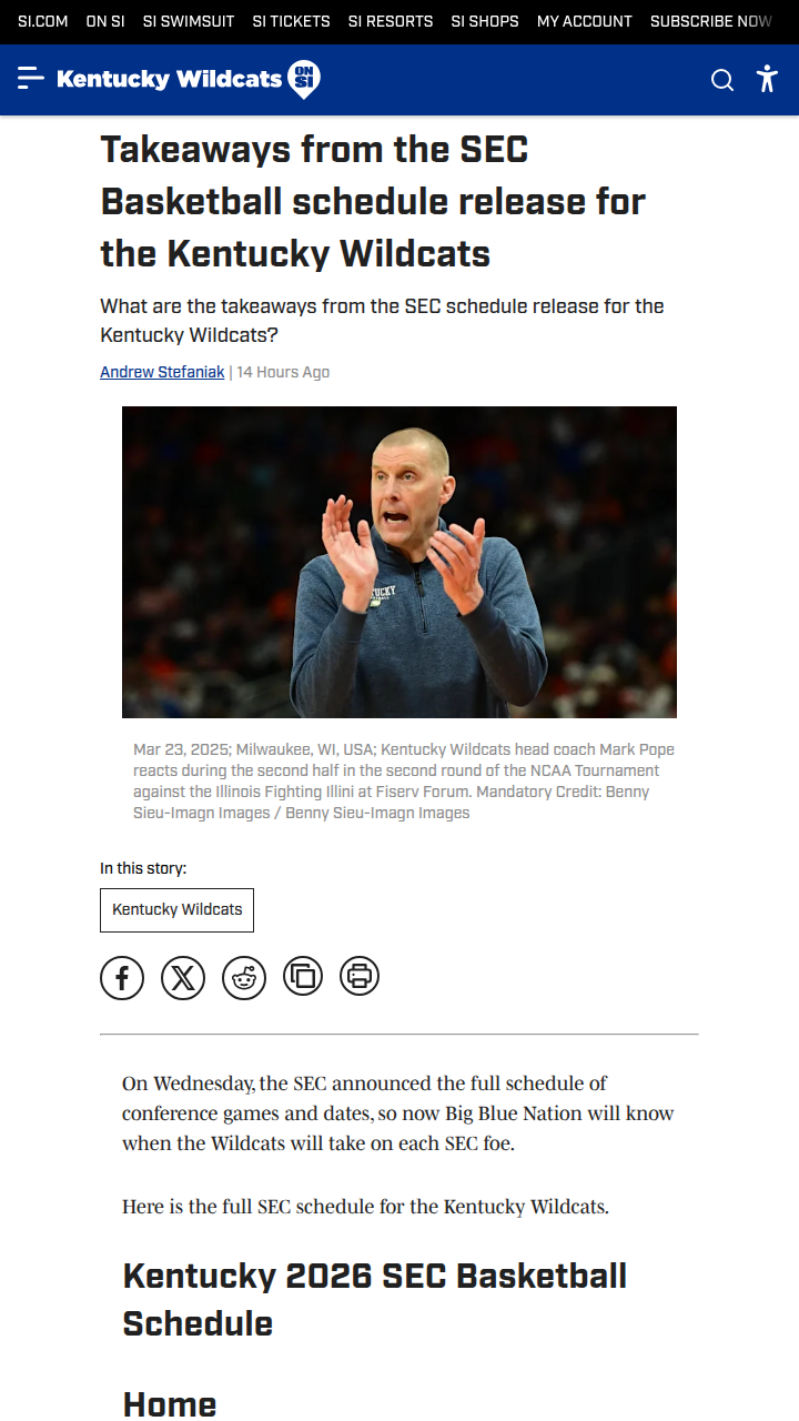 Kentucky’s SEC hoops schedule brings big rivalries
