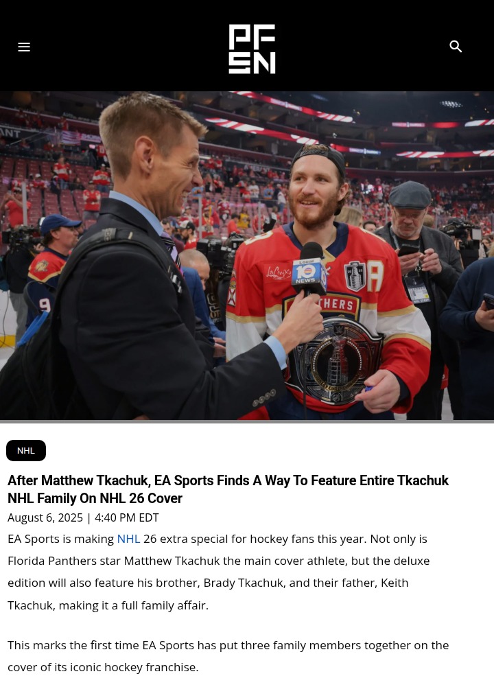 Tkachuk Family Makes NHL 26 Cover History