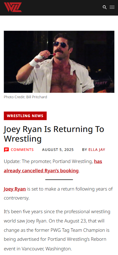 Joey Ryan’s wrestling comeback sparks debate
